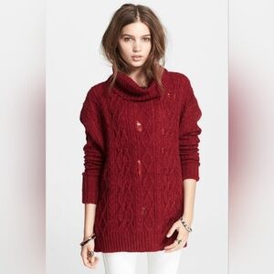 Free People Complex Cable Knit Sweater Pullover Turtleneck Wool Alpaca Blend XS